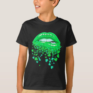 T-shirt Lèvres Y Vert Cool Shamrock Irlandais Fête de la S