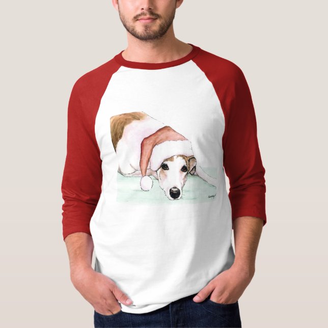 T-shirt "Lévrier chemise d'art de chien dans de Père Noël (Devant)