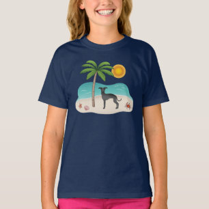 T-shirt Lévrier Italien Noir à la Plage Tropicale d'Été