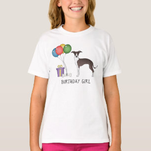 T-shirt Lévrier Italien Seal Et Blanc - Fille D'anniversai