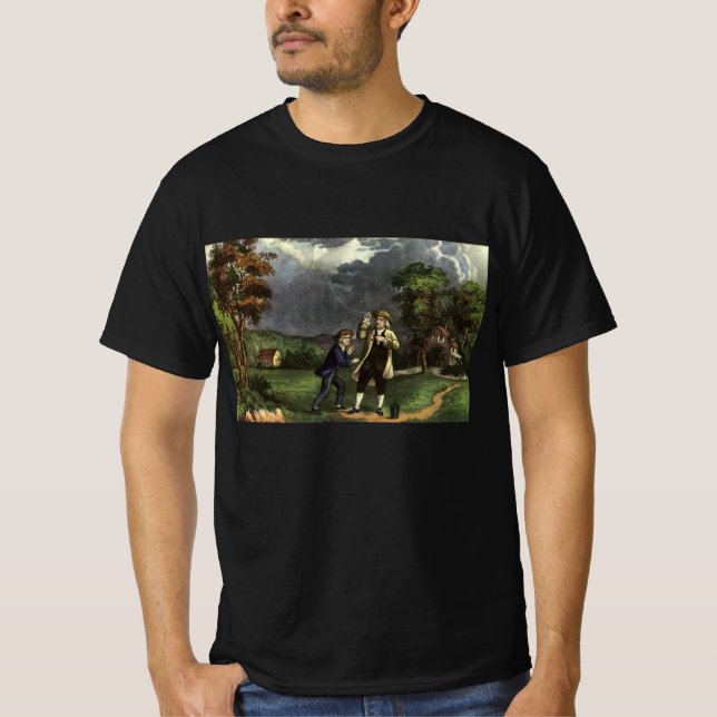 T-shirt L'expérience du cerf-volant de Benjamin Franklin a (Devant)