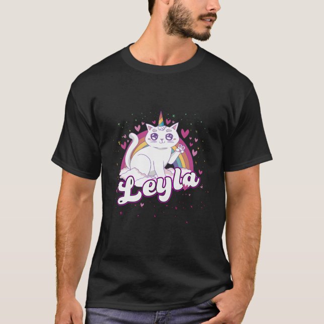 T-shirt Leyla Nom Adorable Avec Beau Caticorn (Devant)