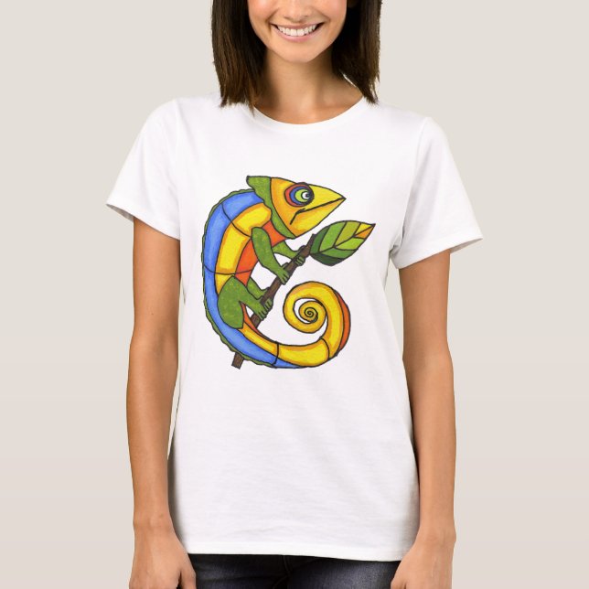 T-shirt Lézard Coloré sur une Branche (Devant)