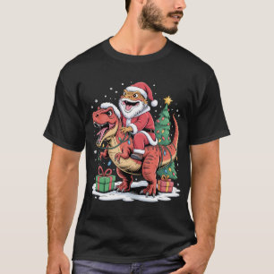 T-shirt Lézard Santa à cheval sur un T-Rex de Noël