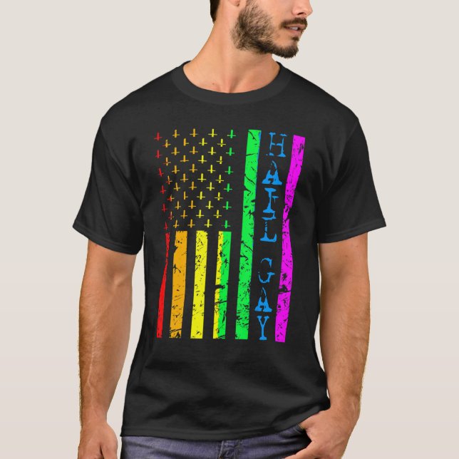 T-shirt Lgbt All Hail Gay pride Drapeau Satanic (Devant)