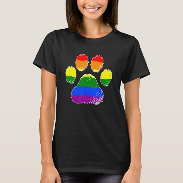 T-shirt Lgbt Allies Furry Pride Rainbow Fursuit Chien Paw  (Devant)