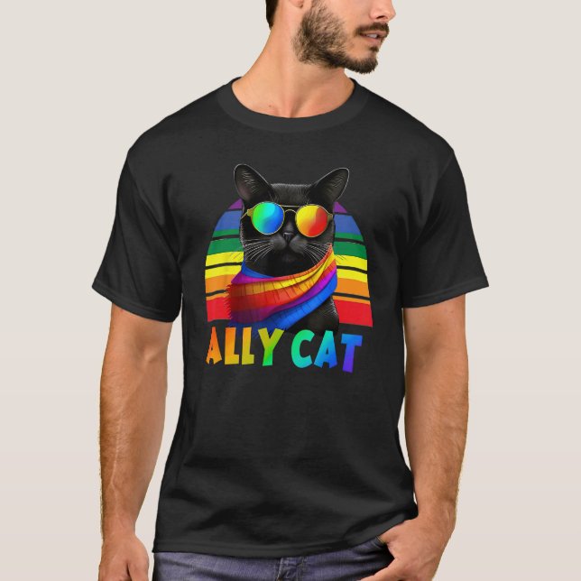 T-shirt LGBT Ally Cat Be Kind Gay Rainbow  LGBTQ Flag Gay  (Devant)