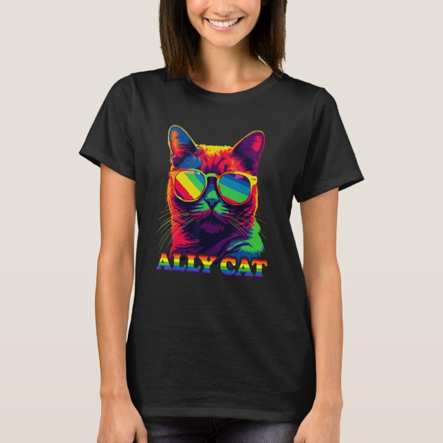 T-shirt LGBT Ally Cat Gay Pride LGBTQ Rainbow Flag Pride G (Devant)