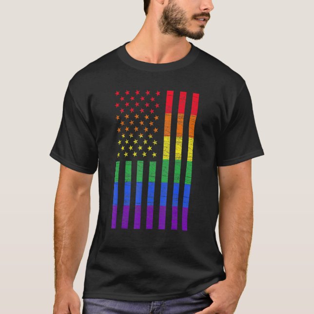 T-shirt Lgbt American Flag Pride Rainbow Gay Lesbian Bisex (Devant)