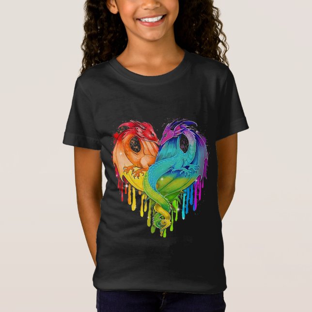 T-Shirt Lgbt Dragon Heart Rainbow Heart Dragon Lgbt Pride (Devant)
