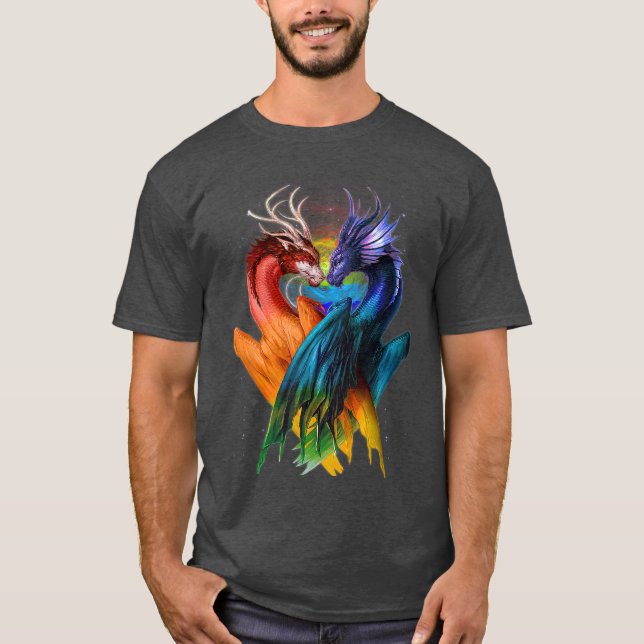 T-shirt LGBT Dragon Heart Rainbow Heart Dragon LGBT T (Devant)