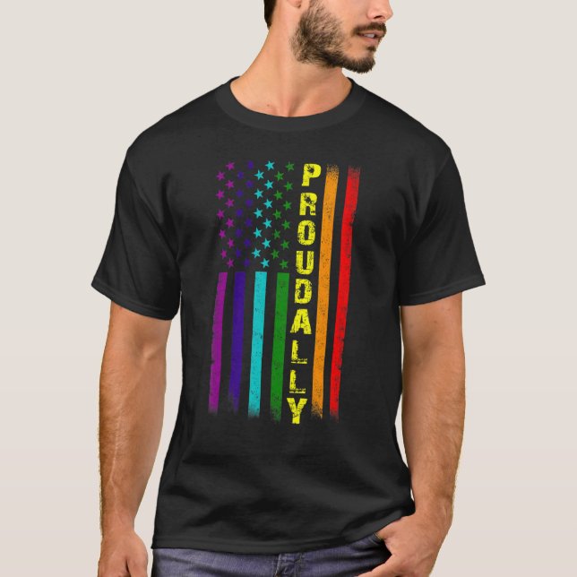T-shirt Lgbt Fier Ally Lgbtq Fier Drapeaux Américains Rain (Devant)