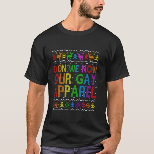 T-shirt LGBT Gay Drôle Noël Don We Now Our Gay Costum (Devant)