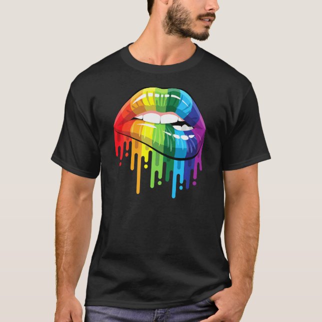 T-shirt Lgbt Gay Lesbienne Csd Pride Lips Bouche (Devant)
