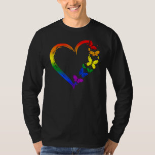 T-shirt Lgbt Gay pride Coeur arc-en-ciel Papillon Lesbian