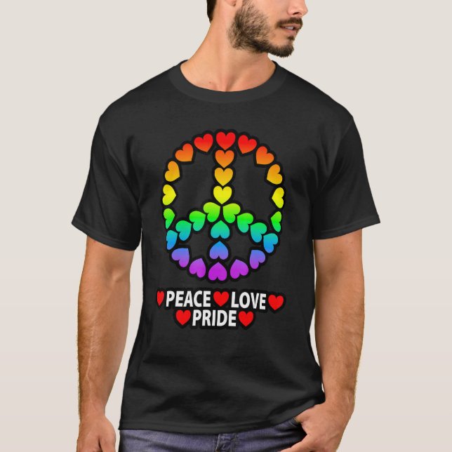 T-shirt Lgbt Gay pride Mois Amour Paix Panneau Arc-en-ciel (Devant)