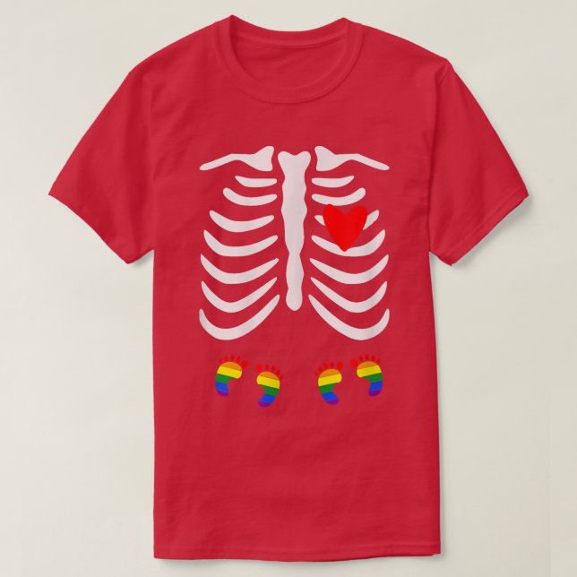 T-shirt Lgbt Grossesse Faire-part Twin Skeleton Baby Les (Design devant)