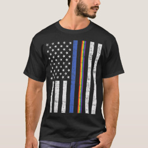 T-shirt LGBT mince ligne bleue arc-en-ciel drapeau améric