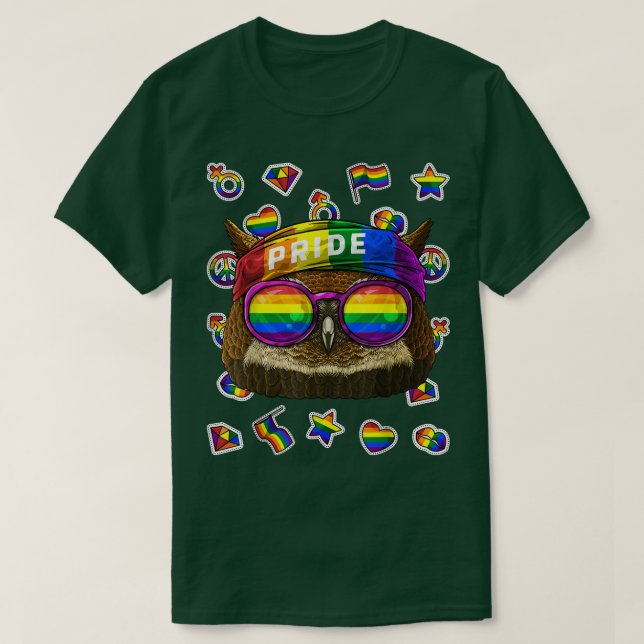 T-shirt LGBT Owl Gay pride Mois Nuit Oiseau Animal Arc-en- (Design devant)