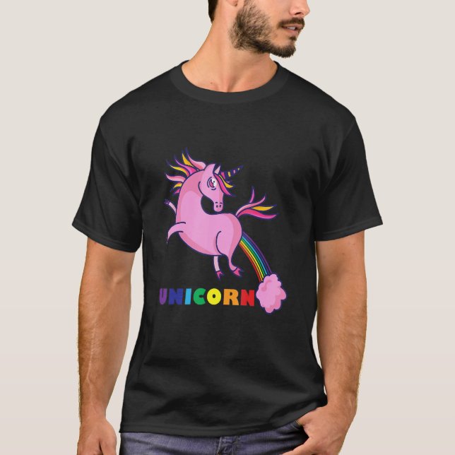 T-shirt LGBT Pink unicorn flying with his back gay lesbian (Devant)