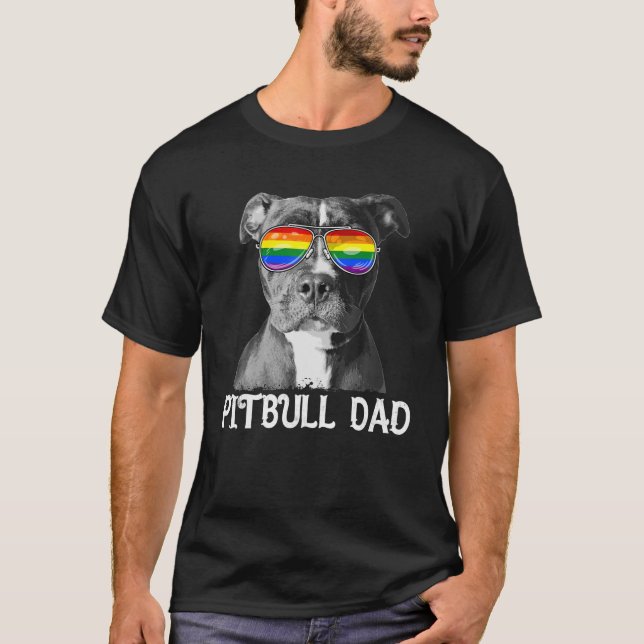 T-shirt LGBT Pitbull Dad Rainbow Pride Amoureux des chiens (Devant)