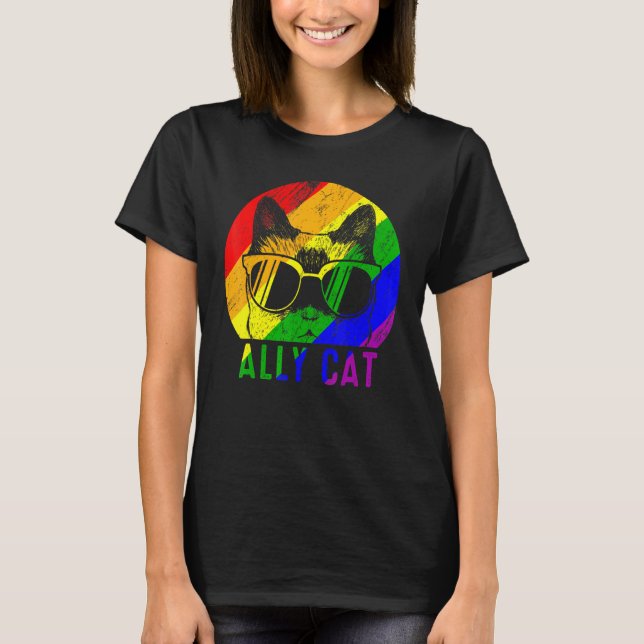 T-shirt Lgbt Pride Ally Chat Arc-en-ciel Drapeau Gay Lesbi (Devant)