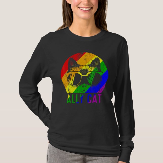 T-shirt Lgbt Pride Ally Chat Arc-en-ciel Drapeau Gay Lesbi (Devant)