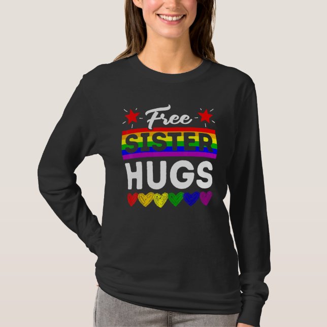 T-shirt Lgbt Pride Gratuite Soeurs Hugs Rainbow Support Fa (Devant)