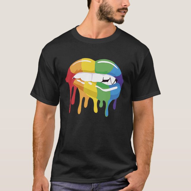 T-shirt LGBT Pride Lips Colourful Brush Stroke Love Vampir (Devant)