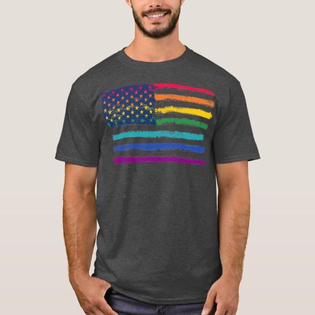 T-shirt LGBT Pride Rainbow American Drapeau  (Devant)