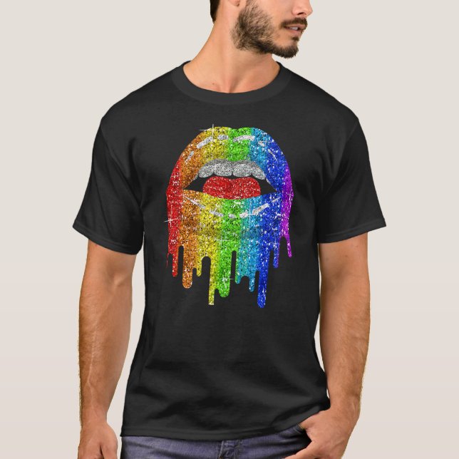 T-shirt Lgbt Rainbow Bling Lips Pride Gay Bisexual Lesbia (Devant)