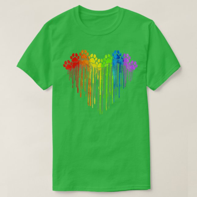 T-shirt LGBT Rainbow Chien Heart Paws mignonnes Lesbian Ga (Design devant)