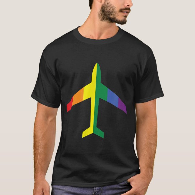 T-shirt LGBT Rainbow Pride Jet Airplane  (Devant)
