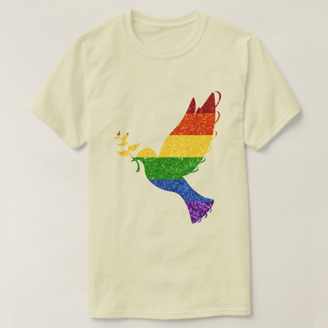 T-shirt LGBT Rainbow Pride Parties scintillant Peace Dove (Design devant)