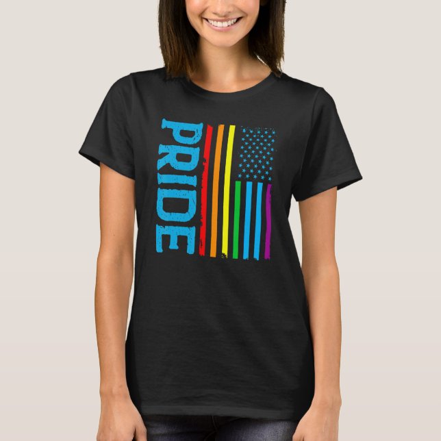 T-shirt LGBT Rainbow Pride US American Flag Patriotic Coup (Devant)