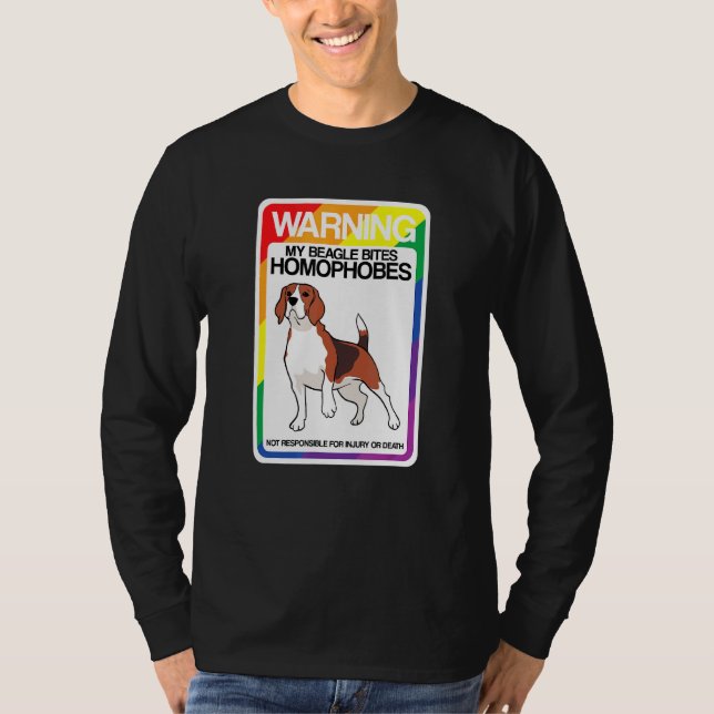 T-shirt Lgbt Rainbow Warning Beagle Bites Homophobes (Devant)