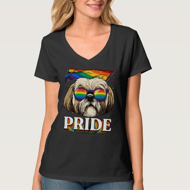 T-shirt Lgbt Shih Tzu Gay pride Lgbtq Rainbow Flag Sunglas (Devant)