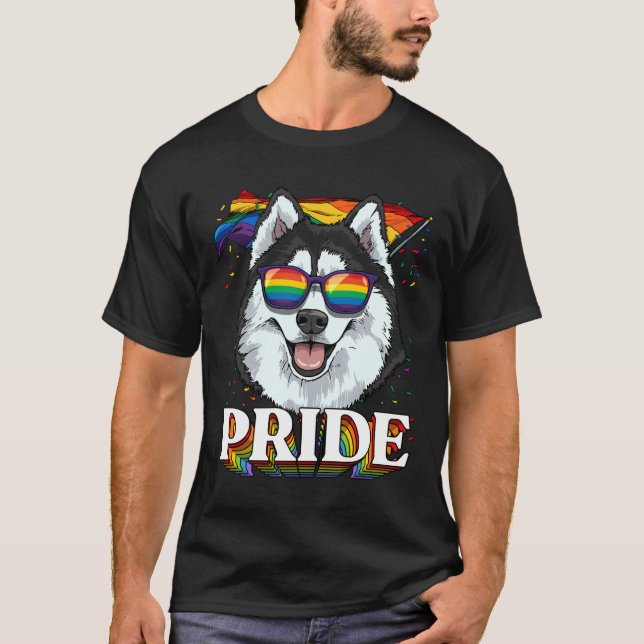 T-shirt Lgbt Sibérien Husky Gay pride Lgbtq Rainbow Drapea (Devant)