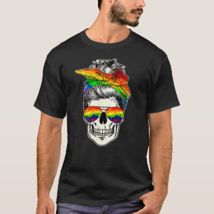T-shirt LGBT Skull Messy Bun Rainbow Gay pride LGBTQ LGBT