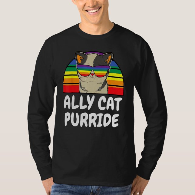 T-shirt LGBTQ Ally Cat Purride Gay Lesbian Pride Rainbow M (Devant)