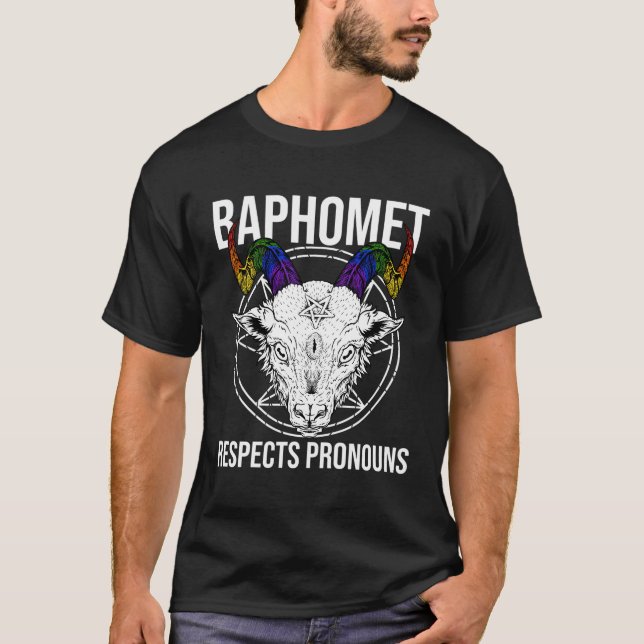 T-shirt Lgbtq Baphomet Satan Devil Respect Pronounes (Devant)