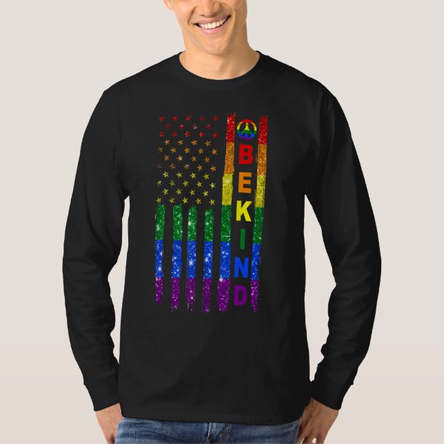 T-shirt Lgbtq Be Kind Gay pride Lgbt Rainbow American Flag (Devant)