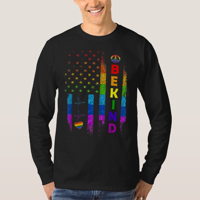 T-shirt Lgbtq Be Kind Gay pride Lgbt Rainbow American Flag (Devant)