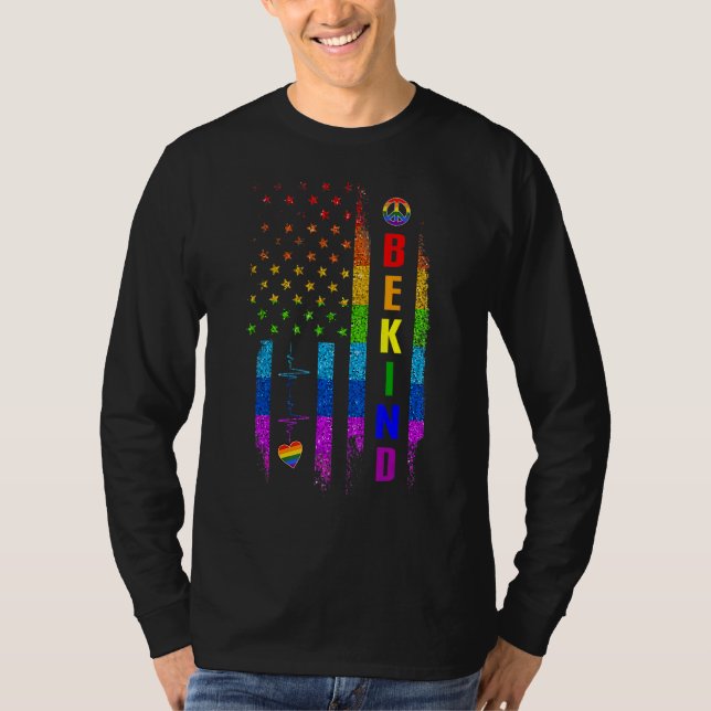 T-shirt Lgbtq Be Kind Gay pride Lgbt Rainbow American Flag (Devant)