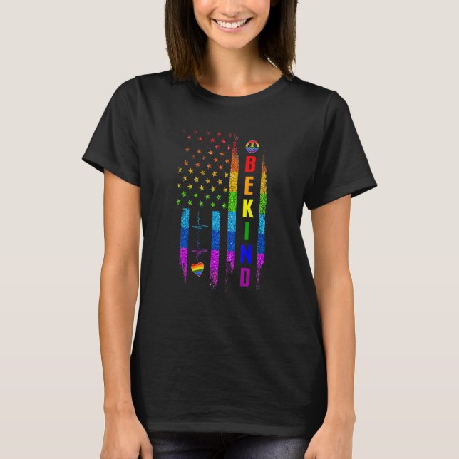 T-shirt Lgbtq Be Kind Gay pride Lgbt Rainbow American Flag (Devant)