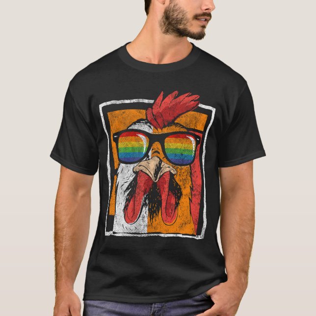 T-shirt LGBTQ Cockerel Arc-en-ciel Lunettes de soleil Fier (Devant)