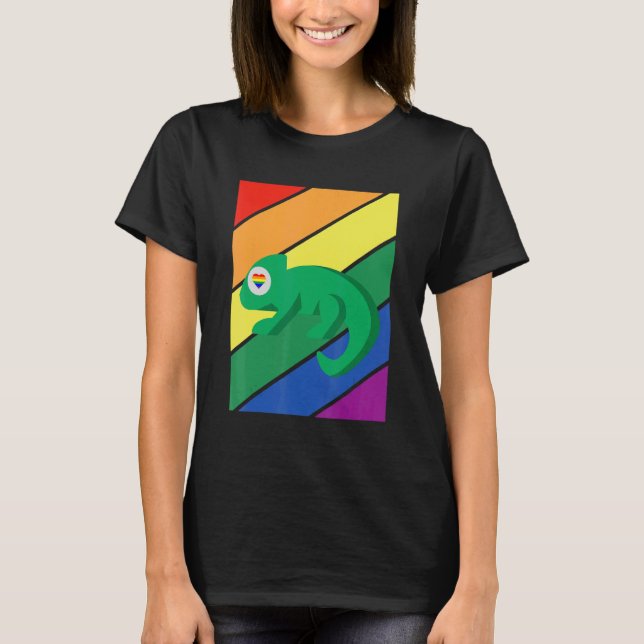 T-shirt LGBTQ Flag Gay Pride Month Rainbow Chameleon LGBT  (Devant)