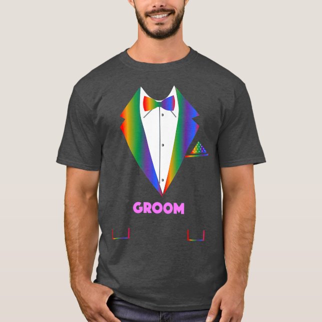 T-shirt LGBTQ Groom Tuxedo Gay pride arc-en-ciel Lesbienne (Devant)