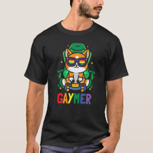 T-shirt LGBTQ Jeu Lesbian Gamer Gaymer Chat Rainbow Sung