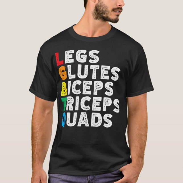 T-shirt Lgbtq Legs Glutes Biceps Triceps Quads Gay Gym Exe (Devant)